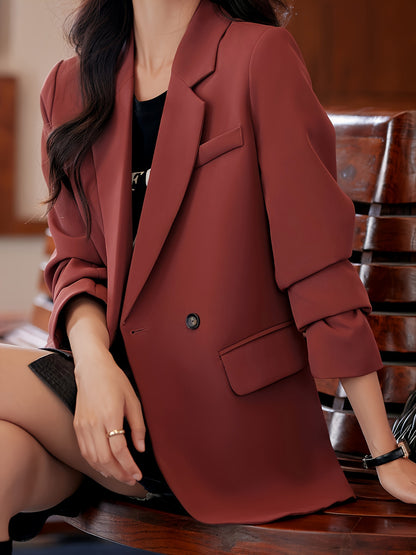 vlovelaw Notched Collar Button Front Blazer, Elegant Long Sleeve Blazer For Office & Work, Women's Clothing