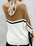 vlovelaw  Striped Color Block Sweater, Casual Boat Neck Half Sleeve Loose Knit Sweater For Spring & Fall, Women's Clothing