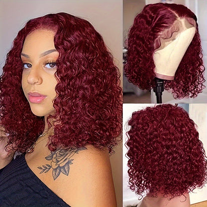 180% Density Pre Plucked 99J Deep Curly Bob Wig Human Hair 13x4 Deep Wave Bob Wig Human Hair Lace Front Wig with Baby Hair For Women