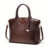 Chic Gradient Crocodile Pattern Tote & Crossbody Bag – Women’s Vintage Satchel with Secure Zip & Polyester Lining