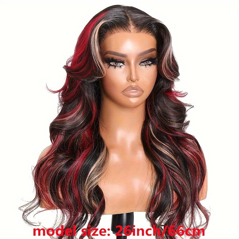 UNice Hair Burgundy With Blonde Highlights 13x4 Lace Front Wig Human Hair Loose Wave Wig Black With Red & Blonde Wavy Wigs 150%