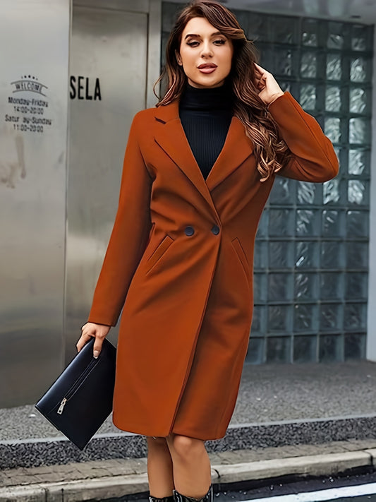 vlovelaw  Double Breasted Lapel Coat, Elegant Long Sleeve Solid Outerwear, Women's Clothing