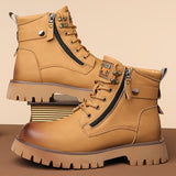 Vintage Men's Motorcycle Boots | Windproof, Anti-skid Sole | Side Zip, Lace-up | Multi-season Outdoor Footwear