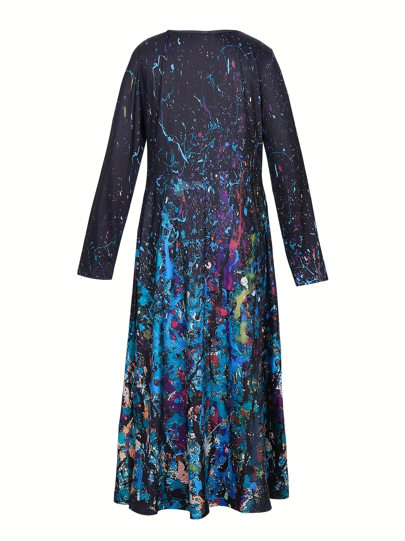 Allover Print Maxi Dress, Casual Crew Neck Long Sleeve Dress, Women's Clothing