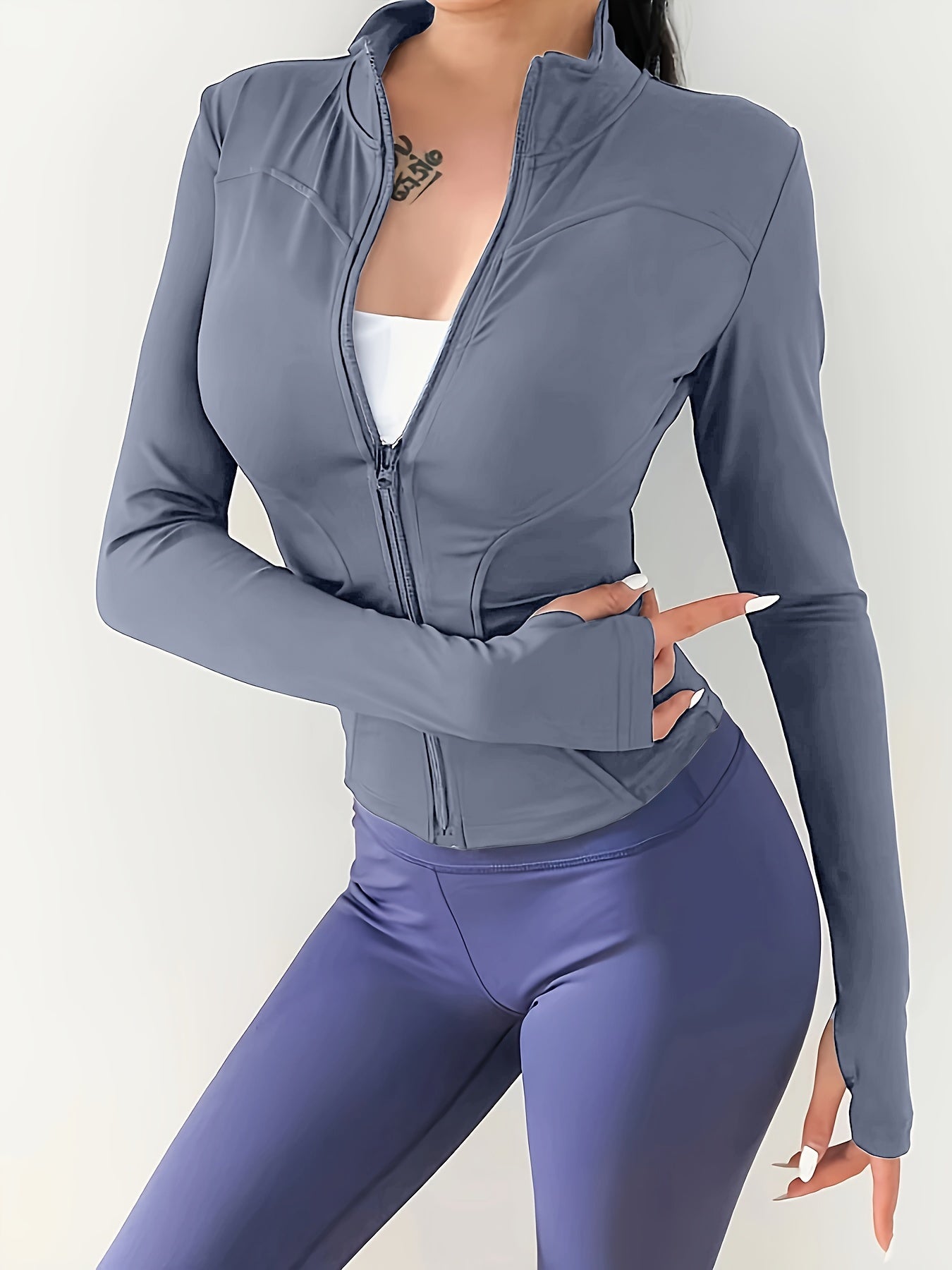 vlovelaw  Quick Drying Slimming Fitness Jacket, Long Sleeves With Thumb Holes Sports Coat, Women's Activewear