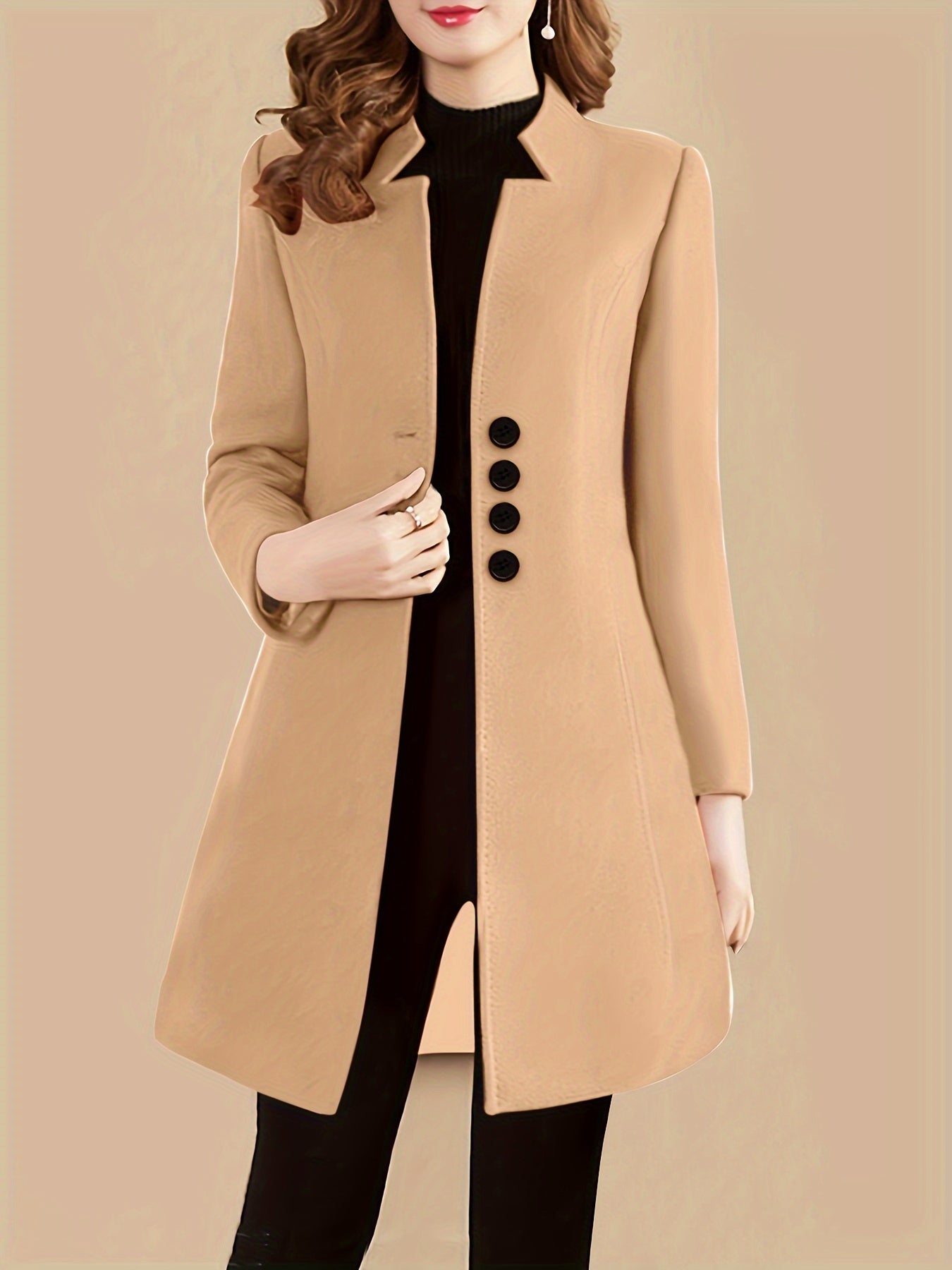 vlovelaw  Single Breasted Solid Coat, Elegant Long Sleeve Versatile Outerwear, Women's Clothing