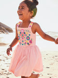 Adorable Girls Floral Embroidered Sundress - Soft Cotton for Summer Holidays, Perfect for Casual Outings and Vacation Fun