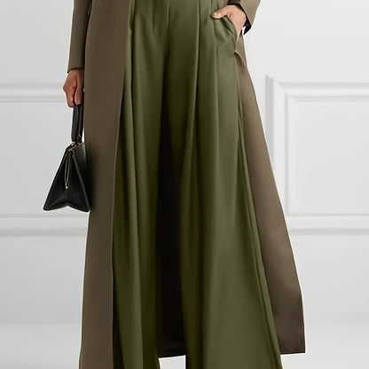 Ruched Wide Leg Pants, High Waist Solid Casual Pants, Women's Clothing