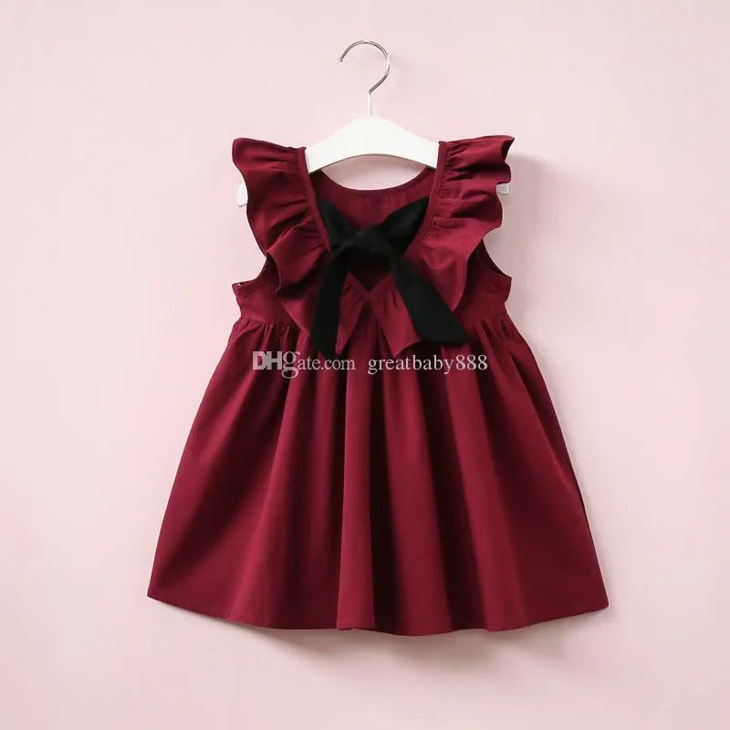 2017 Summer baby Girls Deep V-neck Pleated Halter Dress Bow Lotus Leaf children Princess dress Kids Clothes C2283