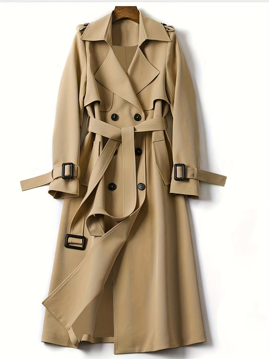 Double Breasted Trench Coat, Casual Lapel Long Sleeve Outerwear, Women's Clothing