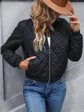 Argyle Bomber Jacket, Casual Zip Up Long Sleeve Solid Outerwear, Women's Clothing