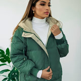 vlovelaw  Solid Color Cotton-padded Jacket Coat, Casual Long Sleeve Hooded Warm Coat, Women's Clothing