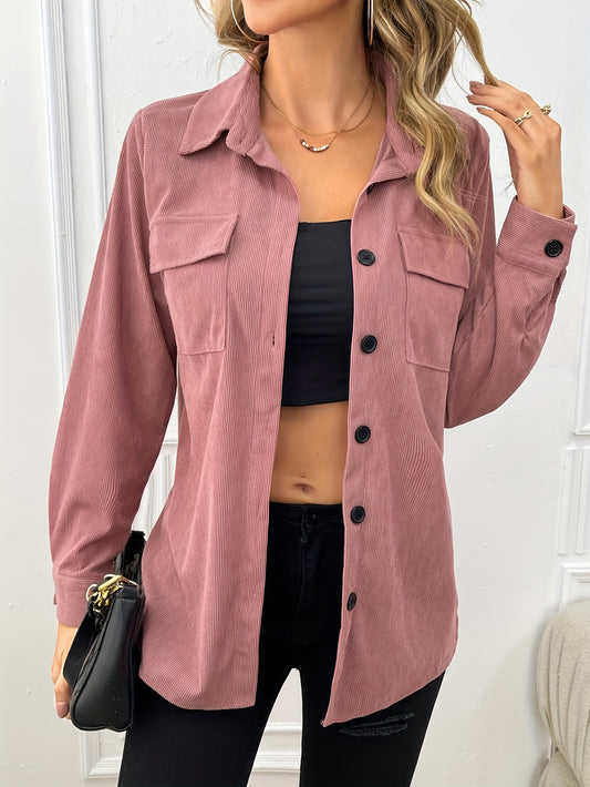 vlovelaw  Button Front Flap Pockets Jacket, Casual Long Sleeve Lapel Jacket, Women's Clothing