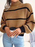 vlovelaw  Striped Color Block Crew Neck Sweater, Casual Long Sleeve Loose Fall Winter Knit Sweater, Women's Clothing