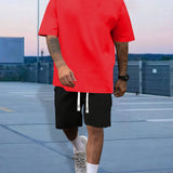 Mens Stylish Comfy Lounge Sets - Trendy Solid Tee & Drawstring Shorts - Ideal for Home & Outdoor, Summer Chill-out Wear