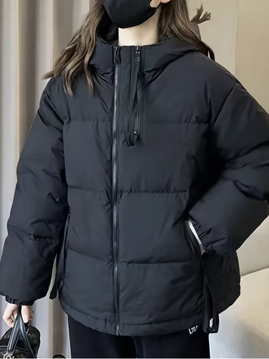 vlovelaw  Zipper Solid Hooded Coat, Casual Solid Long Sleeve Winter Outerwear, Women's Clothing