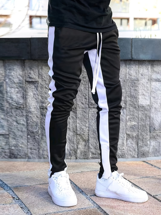 vlovelaw  Men's Casual Side Striped Waist Drawstring Joggers, Chic Stretch Sports Pants