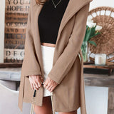 vlovelaw  Solid Color Double Lapel With Hood Trench Coat, Casual Fall Winter Jacket, Women's Clothing