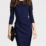 Twist Solid Dress, Elegant Long Sleeve Bodycon Party Dress, Women's Clothing