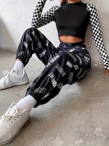 vlovelaw  Letter Print Baggy Joggers, Casual Elastic Waist Pants, Women's Clothing