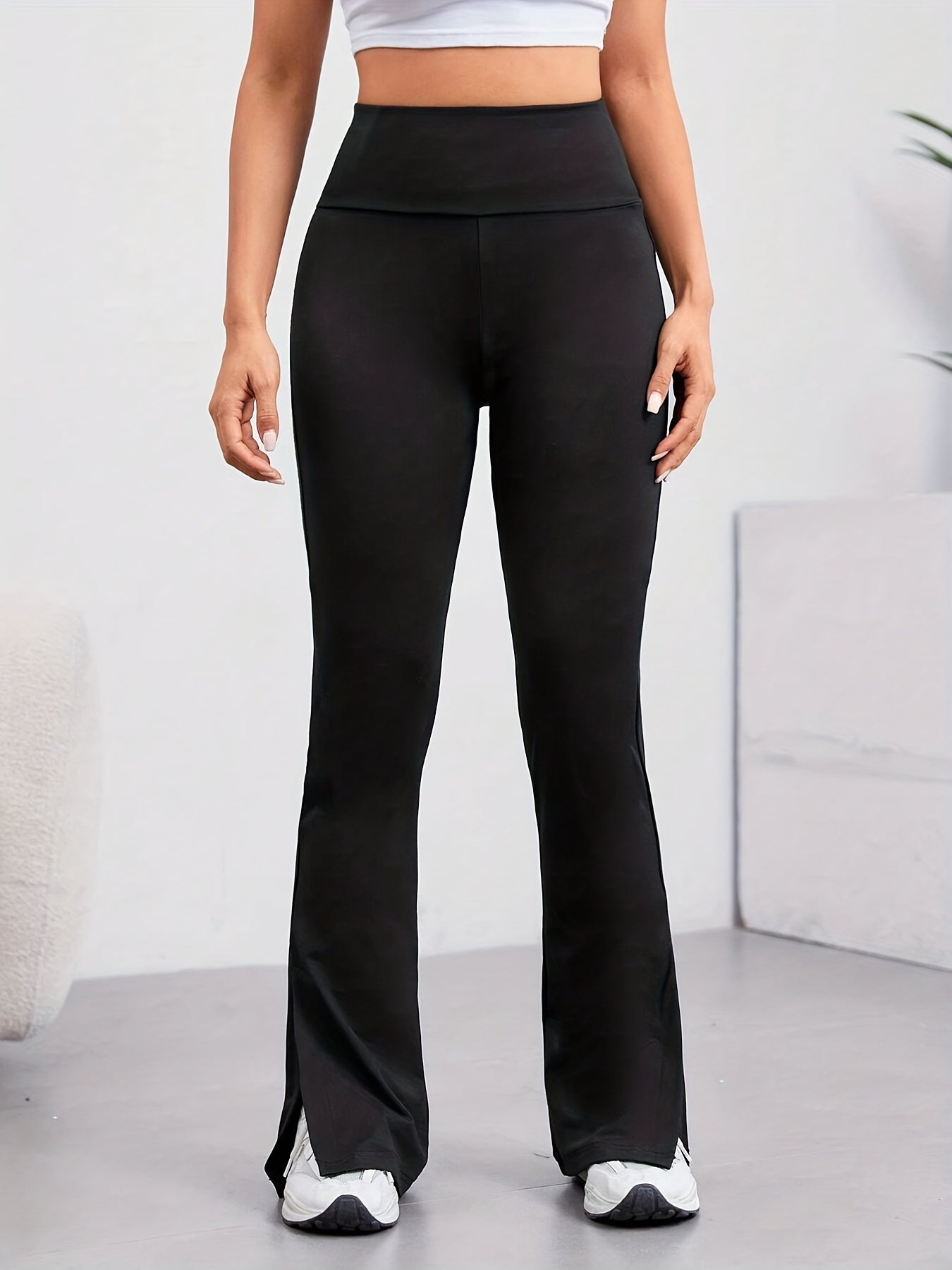 vlovelaw  Women's Activewear: Look Stylish and Feel Comfortable with High Waist Split Hem Flared Pants for Spring and Autumn