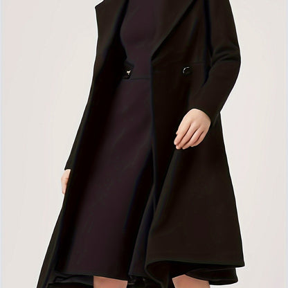 vlovelaw  Plus Size Casual Coat, Women's Plus Solid Long Sleeve Double Breast Button Lapel Collar A-line Wool Blend Coat