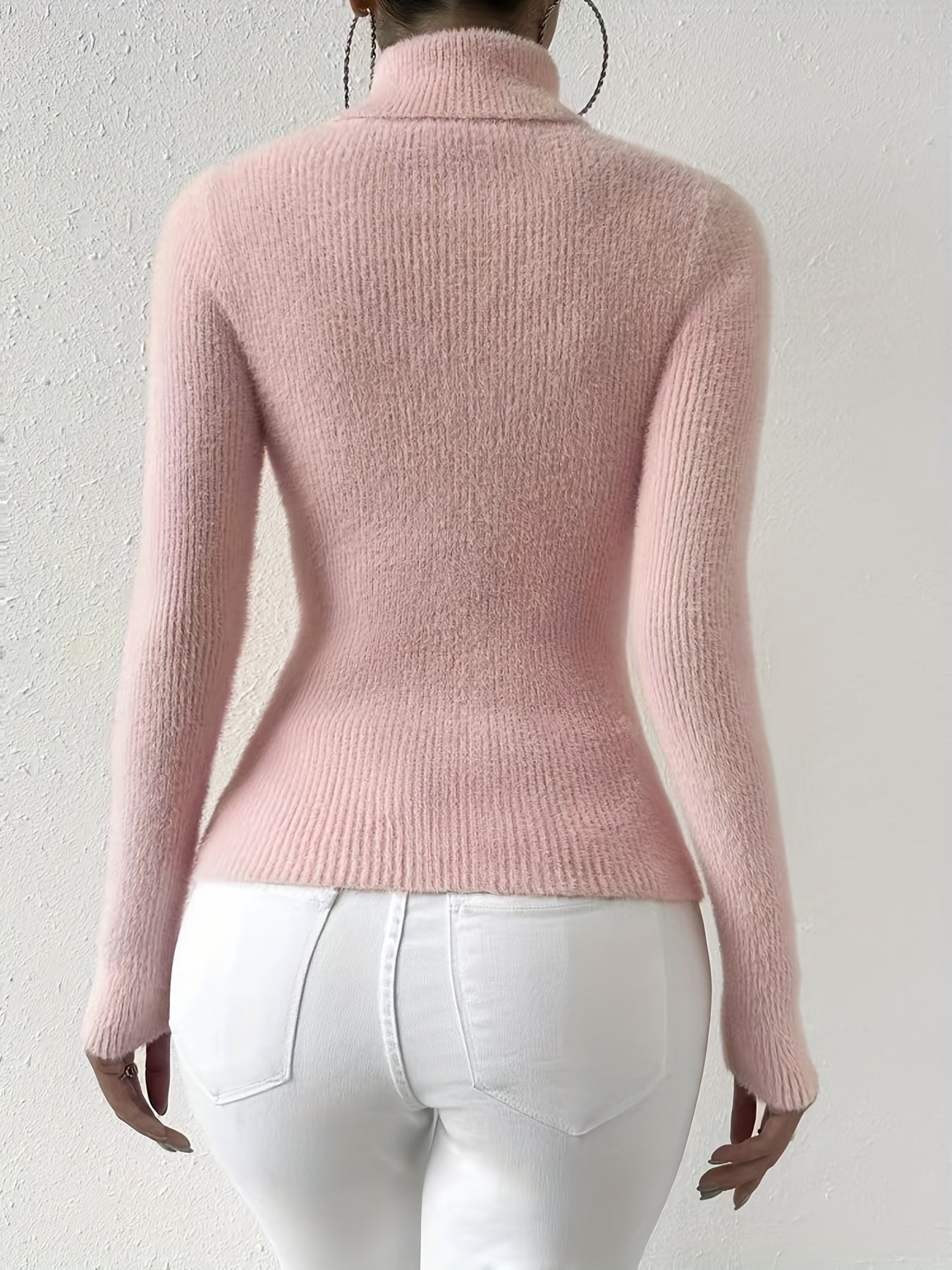 vlovelaw Cut Out Turtleneck Knit Sweater, Sexy Solid Long Sleeve Sweater, Women's Clothing