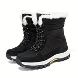 Winter Thermal Men's Mid Calf Snow Hiking Boots - Windproof, Fuzzy Lined, Warm and Comfortable Shoes for Cold Weather