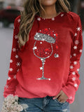 vlovelaw  Christmas Snowflake Print Crew Neck Sweatshirt, Long Sleeve Casual Sports Pullover Top, Women's Clothing