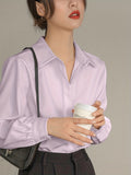 vlovelaw  V-neck Loose Lapel Blouses, Casual Chiffon Long Sleeve Fashion Spring Fall Shirts Tops, Women's Clothing