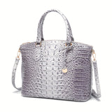 Chic Gradient Crocodile Pattern Tote & Crossbody Bag – Women’s Vintage Satchel with Secure Zip & Polyester Lining