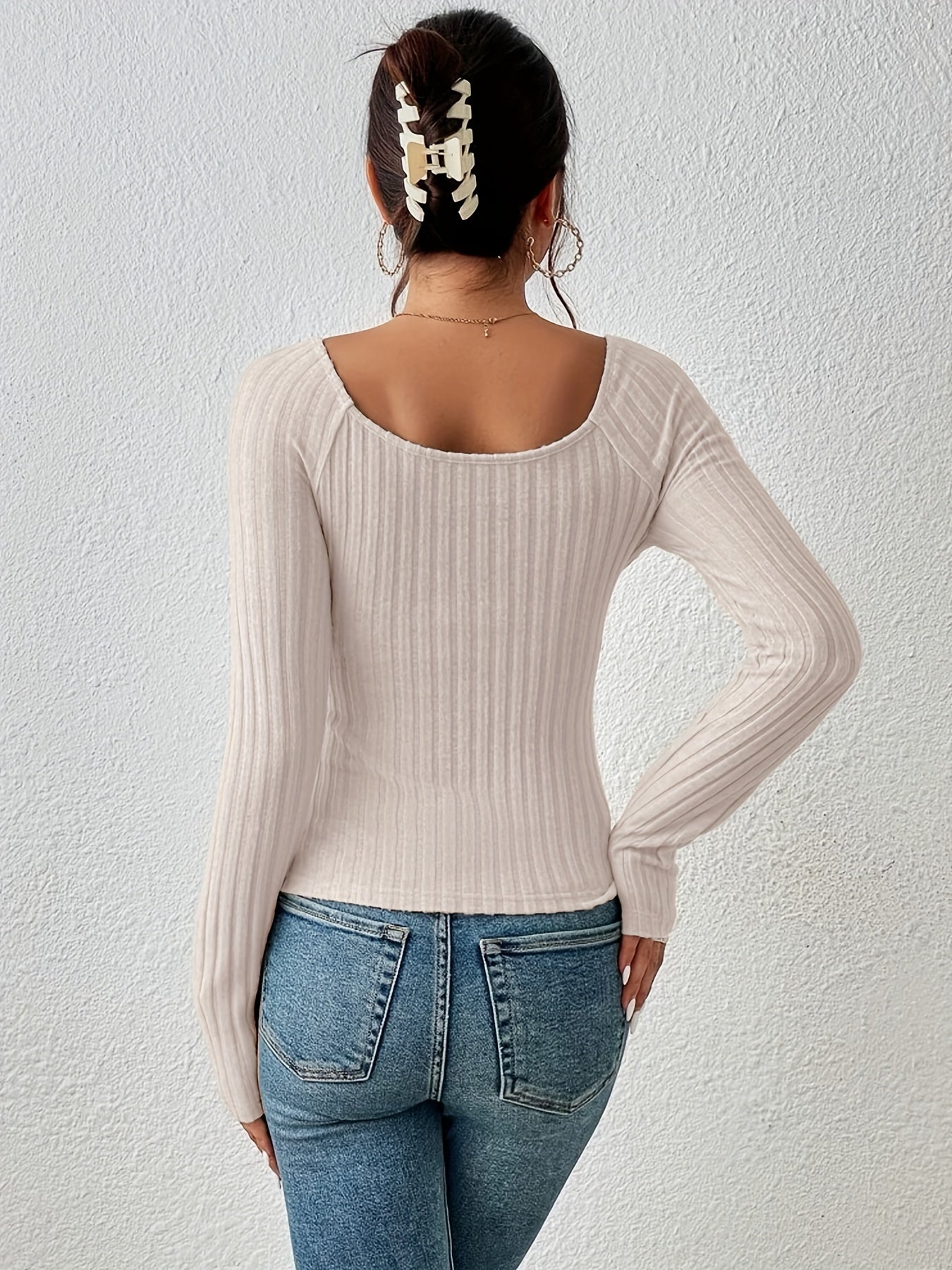 vlovelaw  Plus Size basic Sweater, Women's Plus Solid Ribbed Long Sleeve Round Neck Knot Jumper