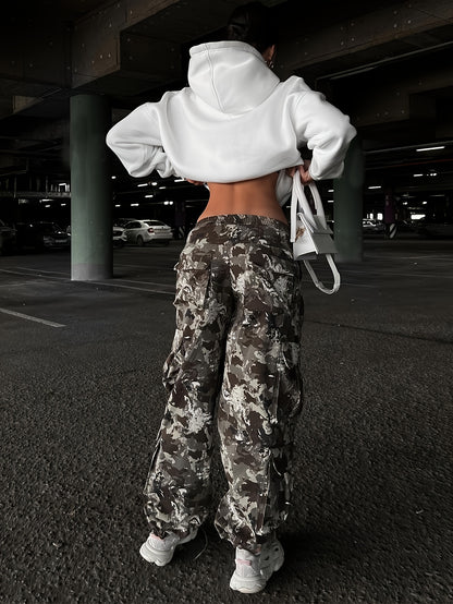 vlovelaw  Camo Print Elastic Waist Pants, Casual Cargo Pants, Women's Clothing