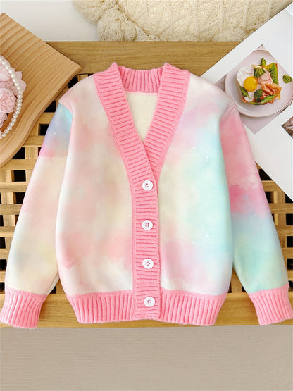 Girls Vibrant Blossom Jacquard Cardigan - Soft Knitted Button Coat for Cozy Style - Perfect for Little Fashionistas - Childrens Casual Wear