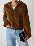 Bear Ears Hooded Fall & Winter Jacket, Elegant Solid Zip Up Long Sleeve Outerwear, Women's Clothing