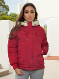 vlovelaw  Solid Color Cotton-padded Jacket Coat, Casual Long Sleeve Hooded Warm Coat, Women's Clothing