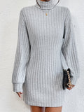 vlovelaw  Solid Color Long Sleeve Ribbed Dress, Casual Turtle Neck Dress For Spring & Fall, Women's Clothing