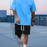 Mens Stylish Comfy Lounge Sets - Trendy Solid Tee & Drawstring Shorts - Ideal for Home & Outdoor, Summer Chill-out Wear