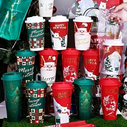 30-Pack Festive Holiday Cups - Christmas & New Year Theme, Lead-Free Polypropylene, Durable Reusable Drinkware with PET Coating, Hand Wash Only, Ideal for Cold Beverages, Travel & Home Use