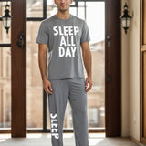 Men's 2 Pcs Comfy And Leisure Loungewear Suit - Simple Letter Printed Short-sleeved T-shirt & Trousers