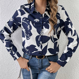 vlovelaw  Floral Print Button Shirt, Casual Long Sleeve Shirt For Spring & Fall, Women's Clothing