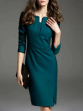 vlovelaw  Split Hem Bodycon Dress, Elegant 3/4 Sleeve Dress For Office & Work, Women's Clothing