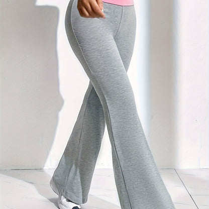 Color Block Flare Leg Pants, Casual Stretchy Slim Pants, Women's Clothing