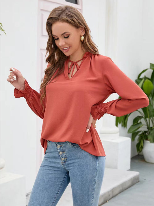 vlovelaw  V Neck Chiffon Solid Breathable Blouse