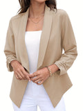 vlovelaw  Shawl Collar Open Front Blazer, Casual 3/4 Sleeve Blazer For Office & Work, Women's Clothing