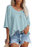 vlovelaw  Solid Elegant V Neck T-Shirt, Drop Shoulder Casual Top For Summer & Spring, Women's Clothing