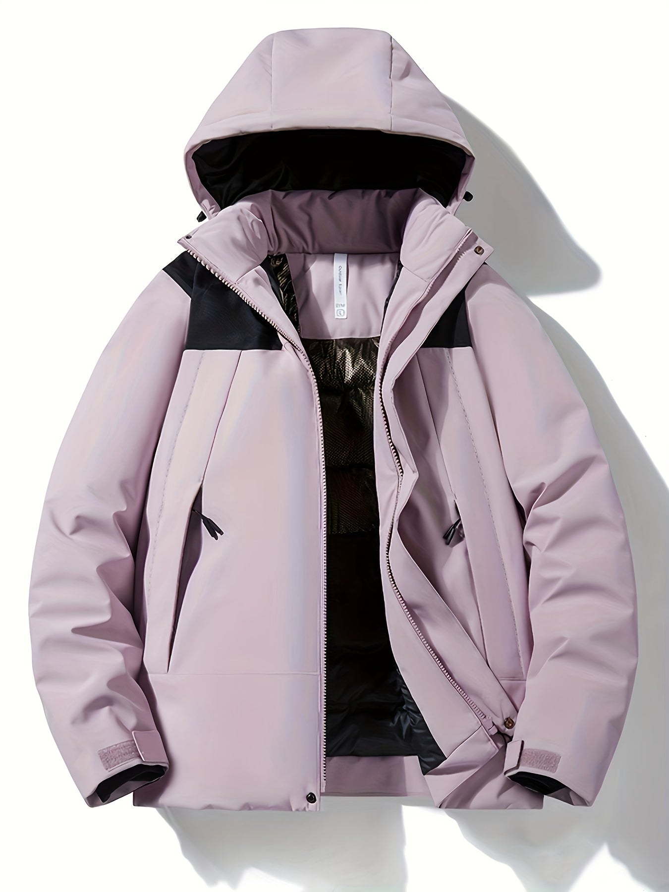 Womens Stylish Contrast Hooded Jacket - Insulated Thermal, Windproof, Waterproof - Secure Zip Pockets for Fall & Winter