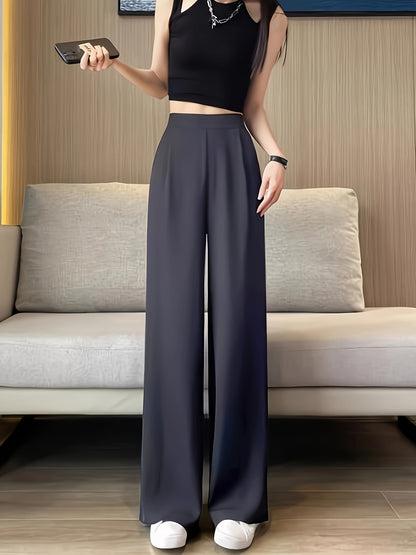 Solid High Waist Pants, Casual Straight Leg Pants, Women's Clothing