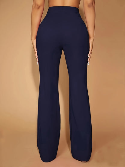 vlovelaw  Solid High Waist Slim Pants, Casual Flare Leg Pants For Spring & Fall, Women's Clothing