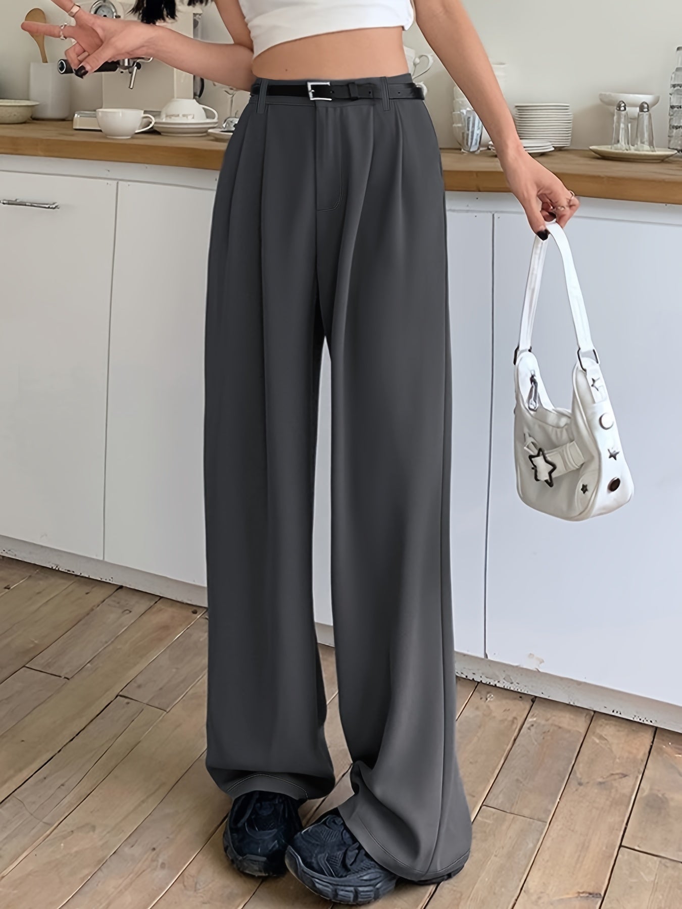 vlovelaw  Solid Color Wide Leg Pants, Casual Loose Pants For Every Day, Women's Clothing